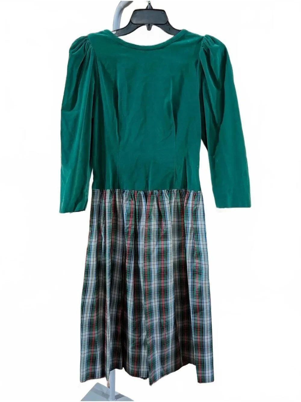 Christmas special! Green Long Sleeve Dress w/Plaid Skirt & Bow Detail Small